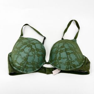 ✅ Victoria's Secret Push-Up Pigeonnant 36D‎ Womens Green Lace Padded Bra